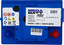 АКБ MEGABATT 6ст-60 (о.п.) 520А 242*175*175 (MF56077) низк. 